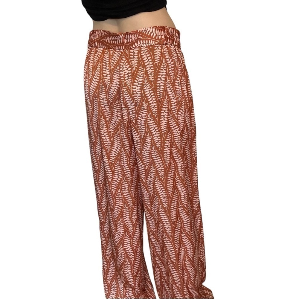 Anthropologie Hutch Wide Leg Satin Boho Pants Floral Leaf Beach Size Small
